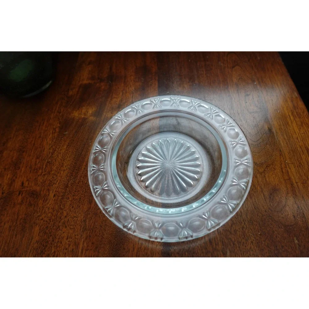 Vintage clear pressed‎ glass round butter dish plate-base plate